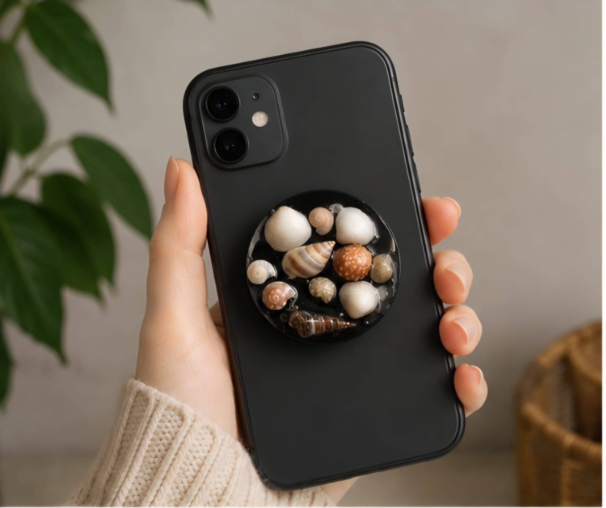 Phone Grip Coquillages – Support de Téléphone en Résine Artisanale