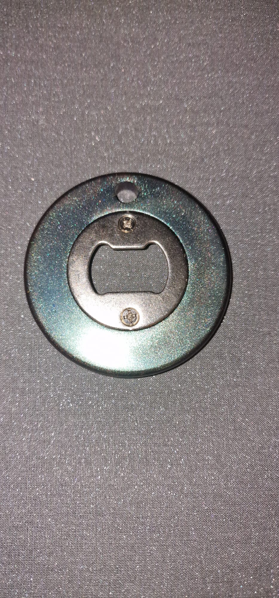 Décapsuleur artisanal rond – Vert irisé scintillant