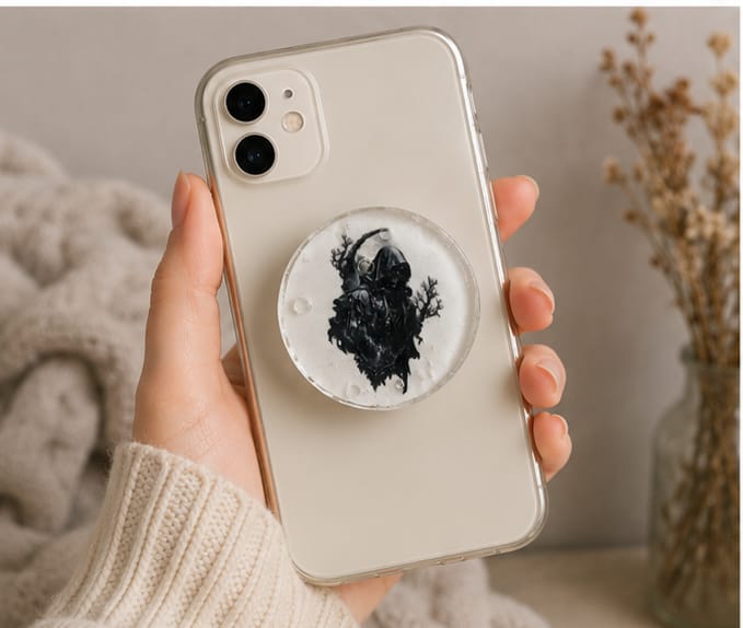 Phone Grip Corbeau Mystique – Support de Téléphone en Résine Artisanale