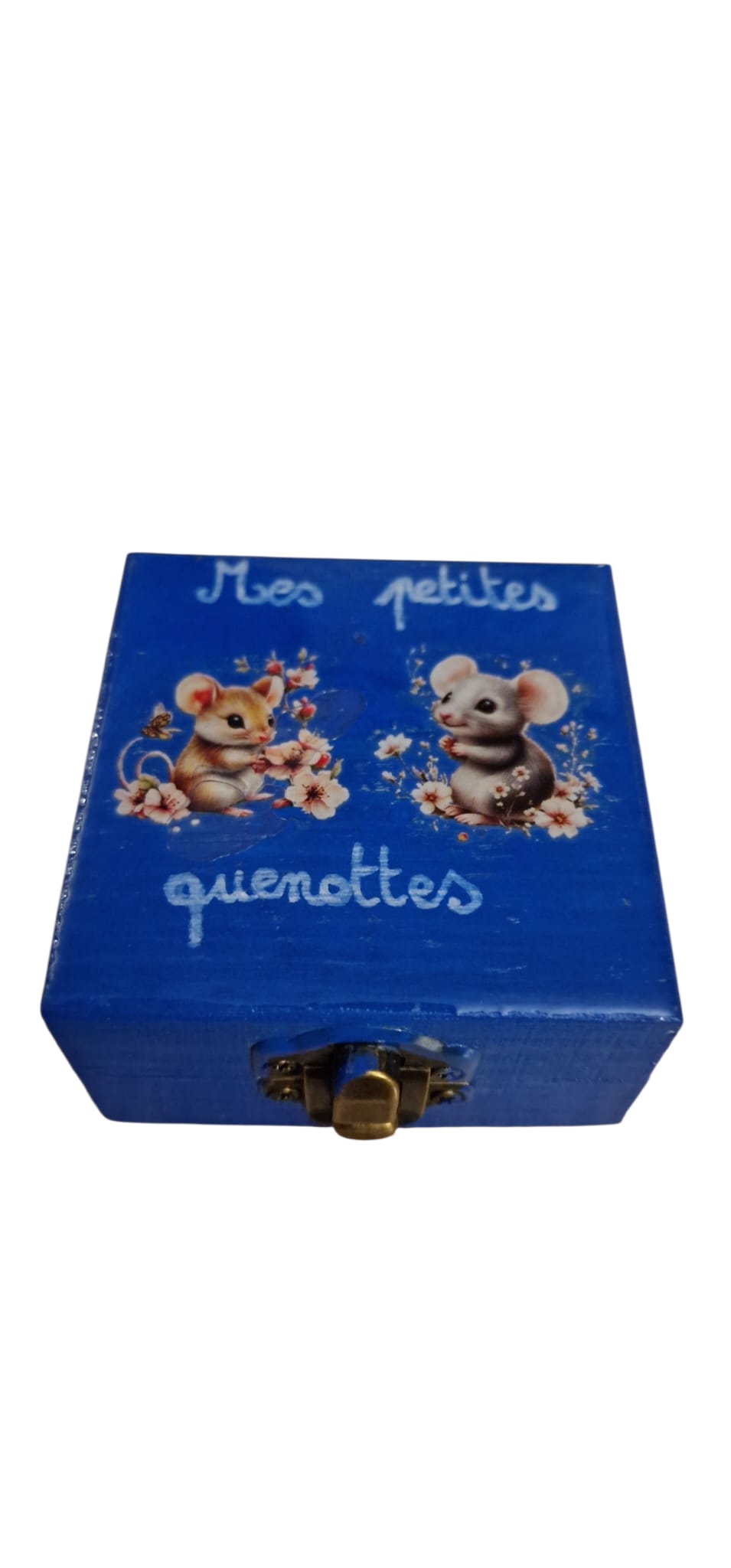 Boîte en bois bleue « Mes petites quenottes » – Souris Tendresse